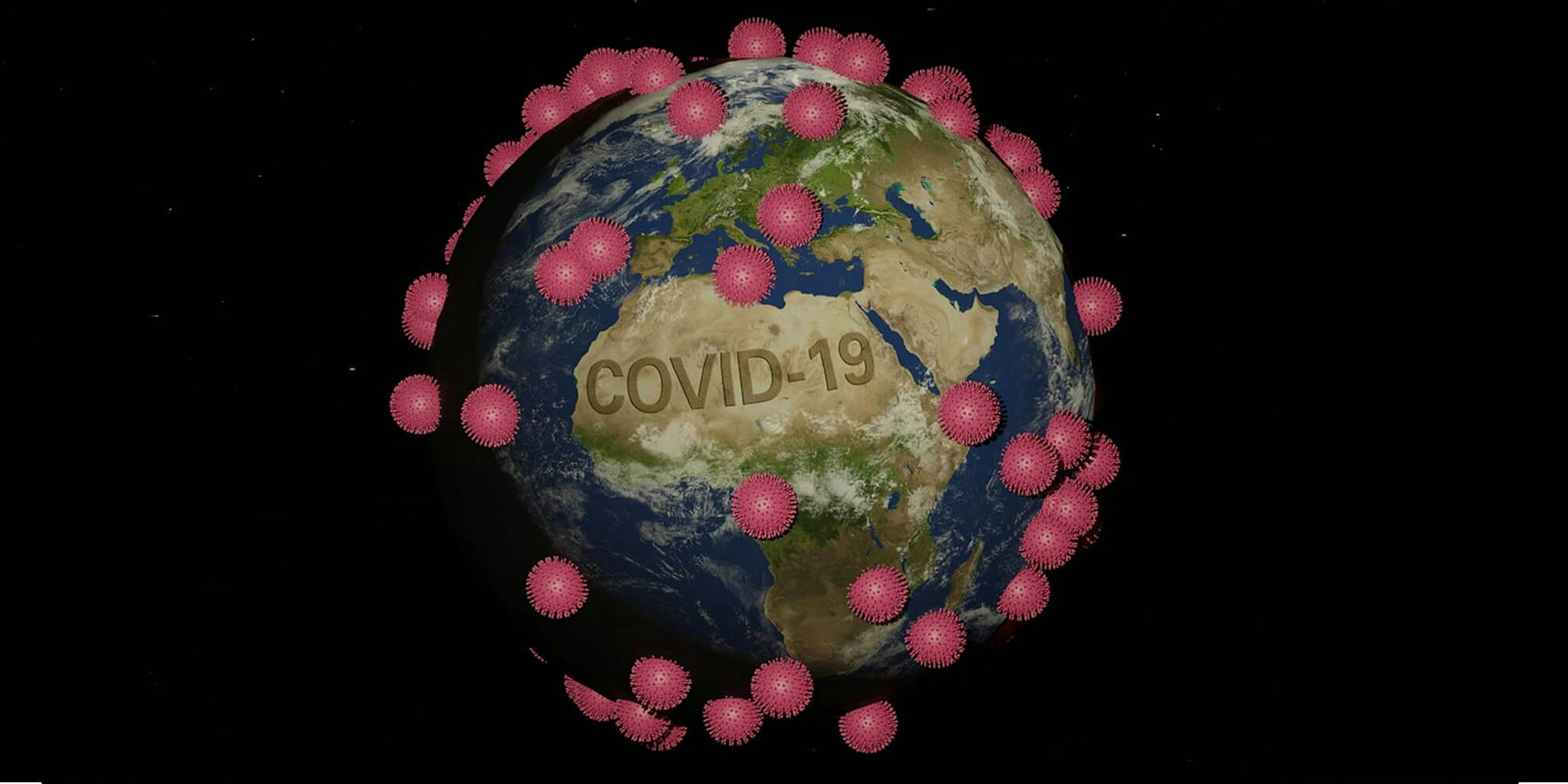 The world covered in red spots with the word COVID-19