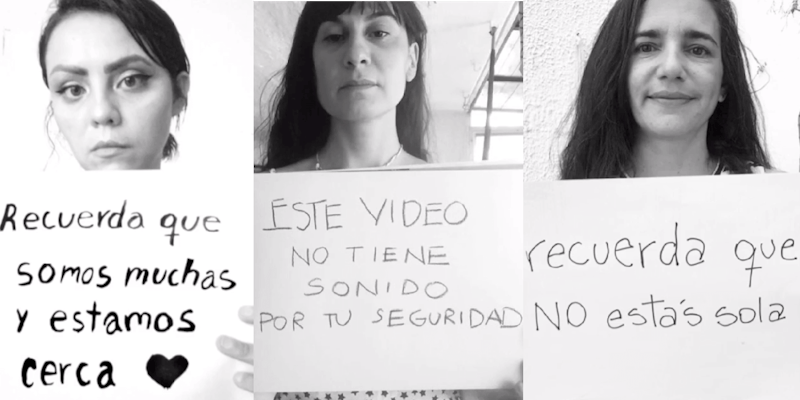 women holding signs of advice for women who are in quarantine with their abusers