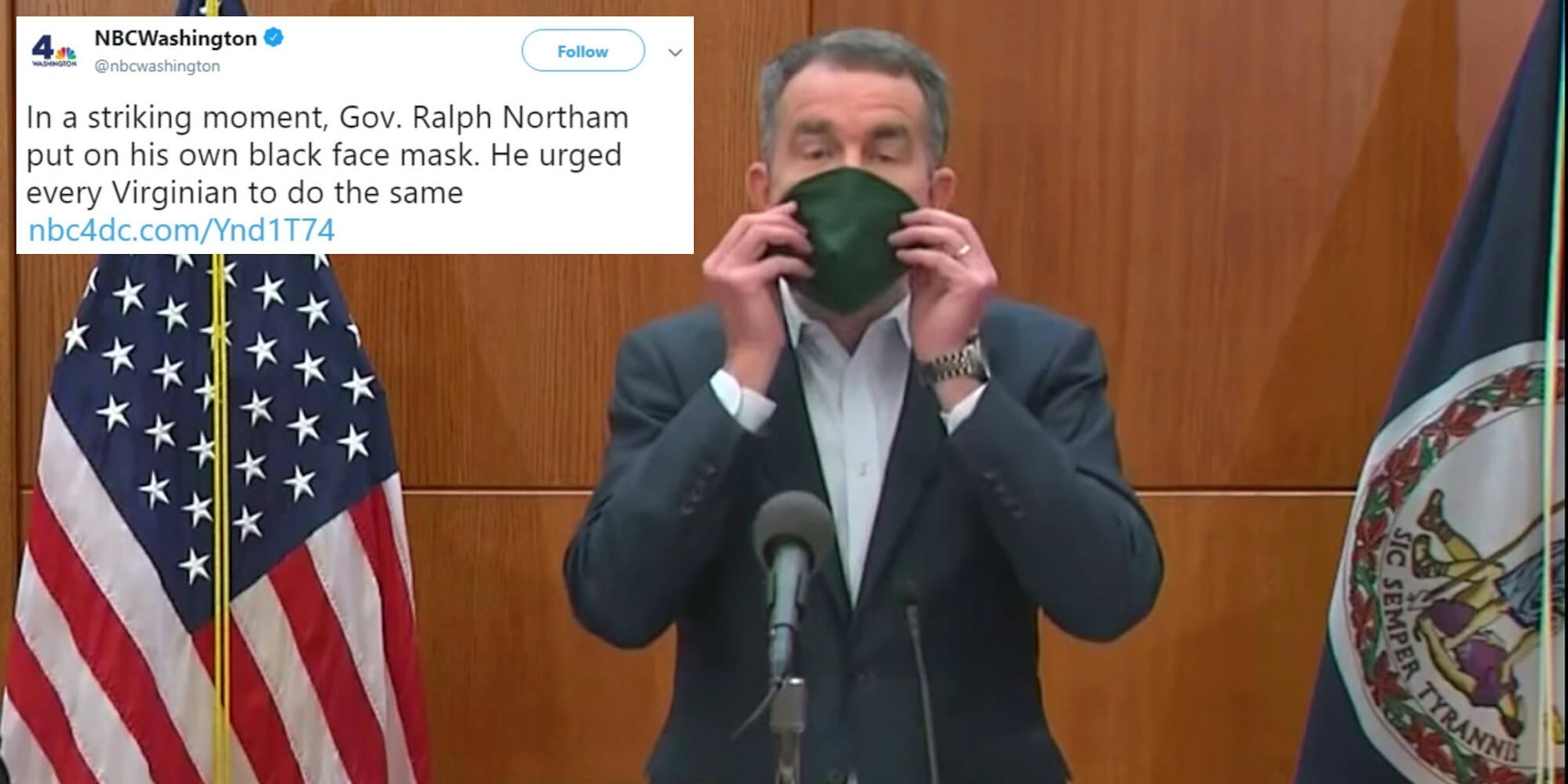 Virginia Gov. Northam wearing a face mask
