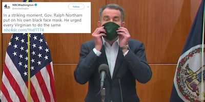 Virginia Gov. Northam wearing a face mask