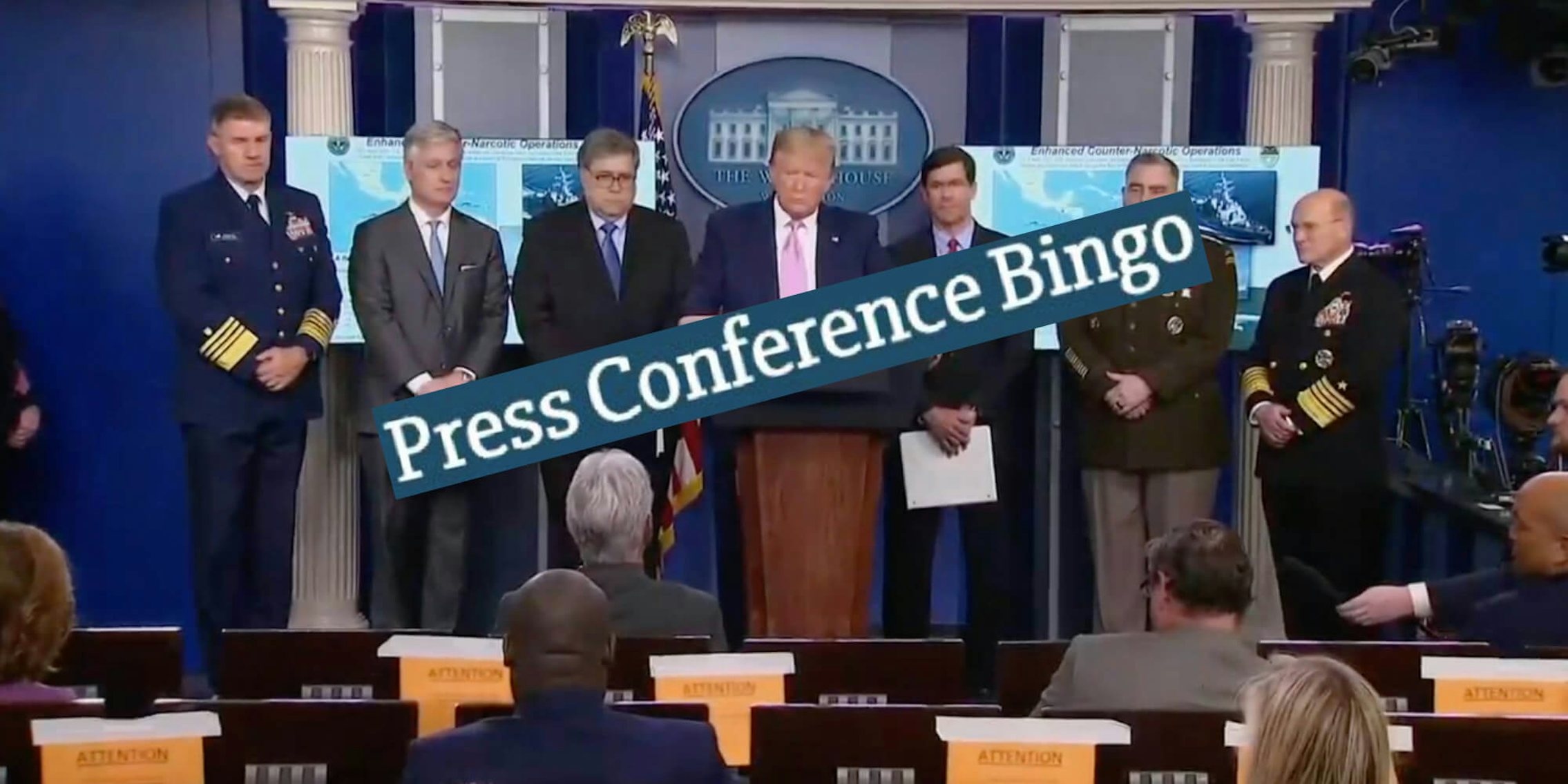 Press conference bingo on top of a White House press conference