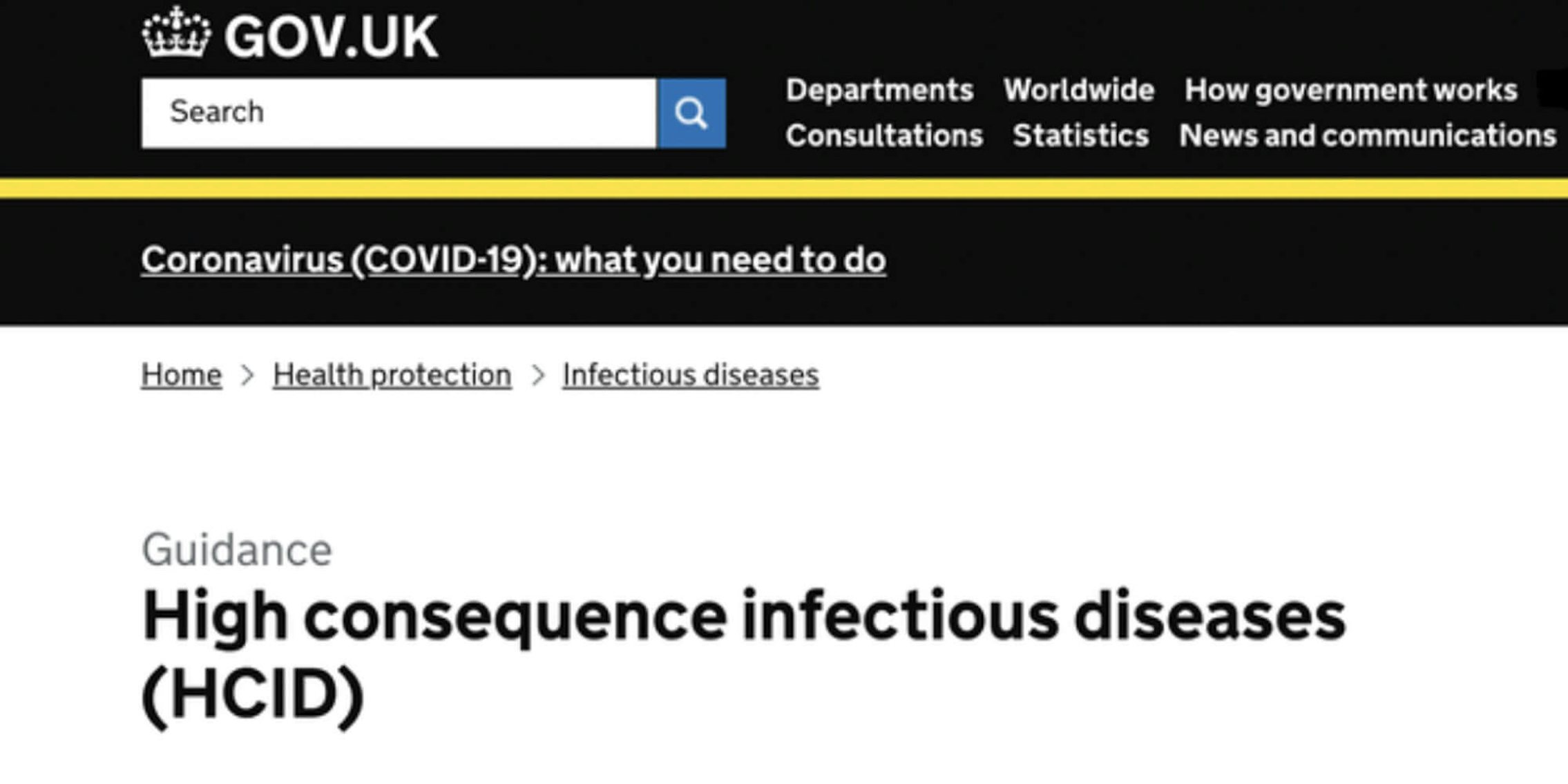 A section of the UK government website on coronavirus