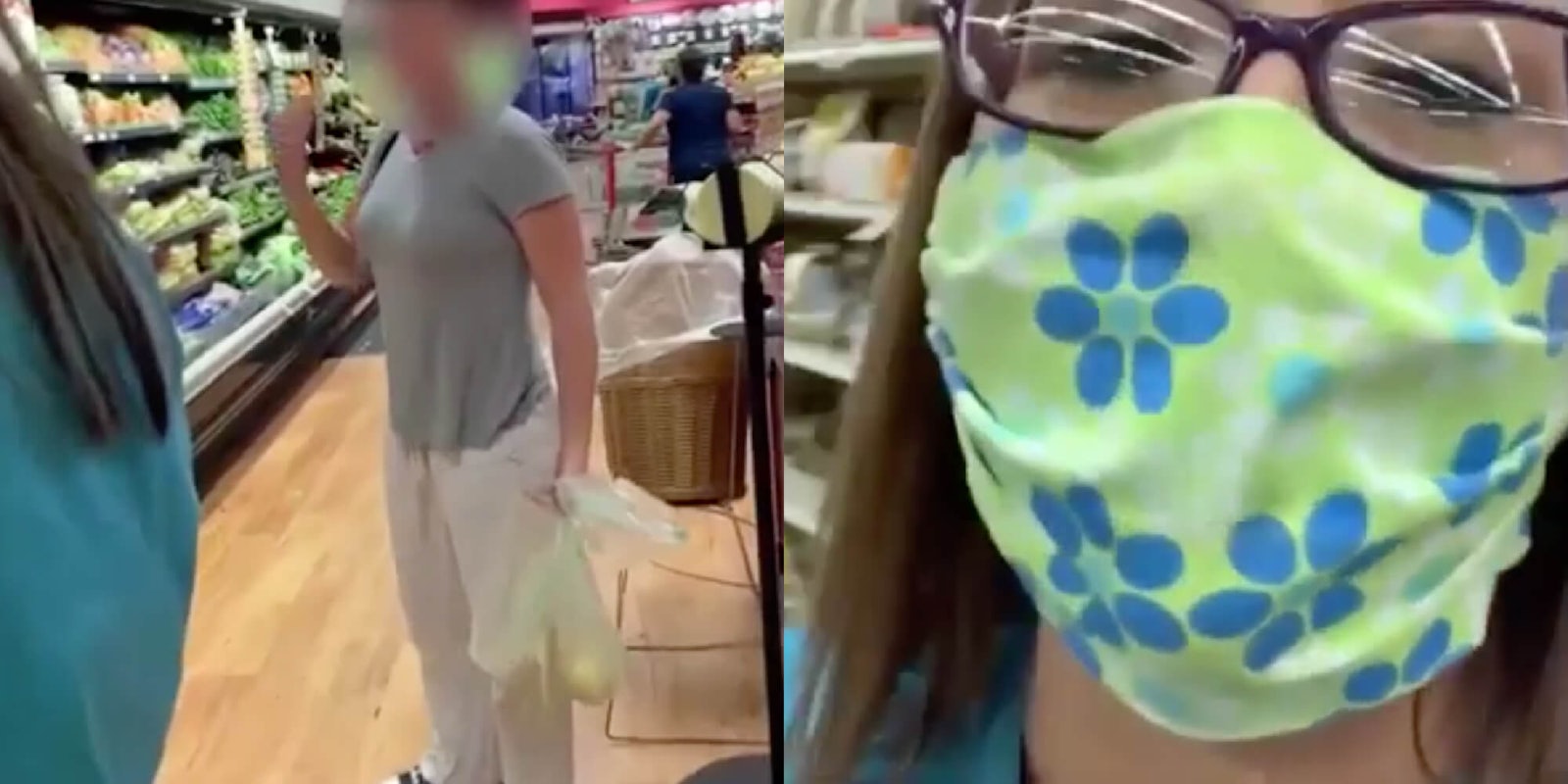 video of women in scrubs being confronted in grocery store