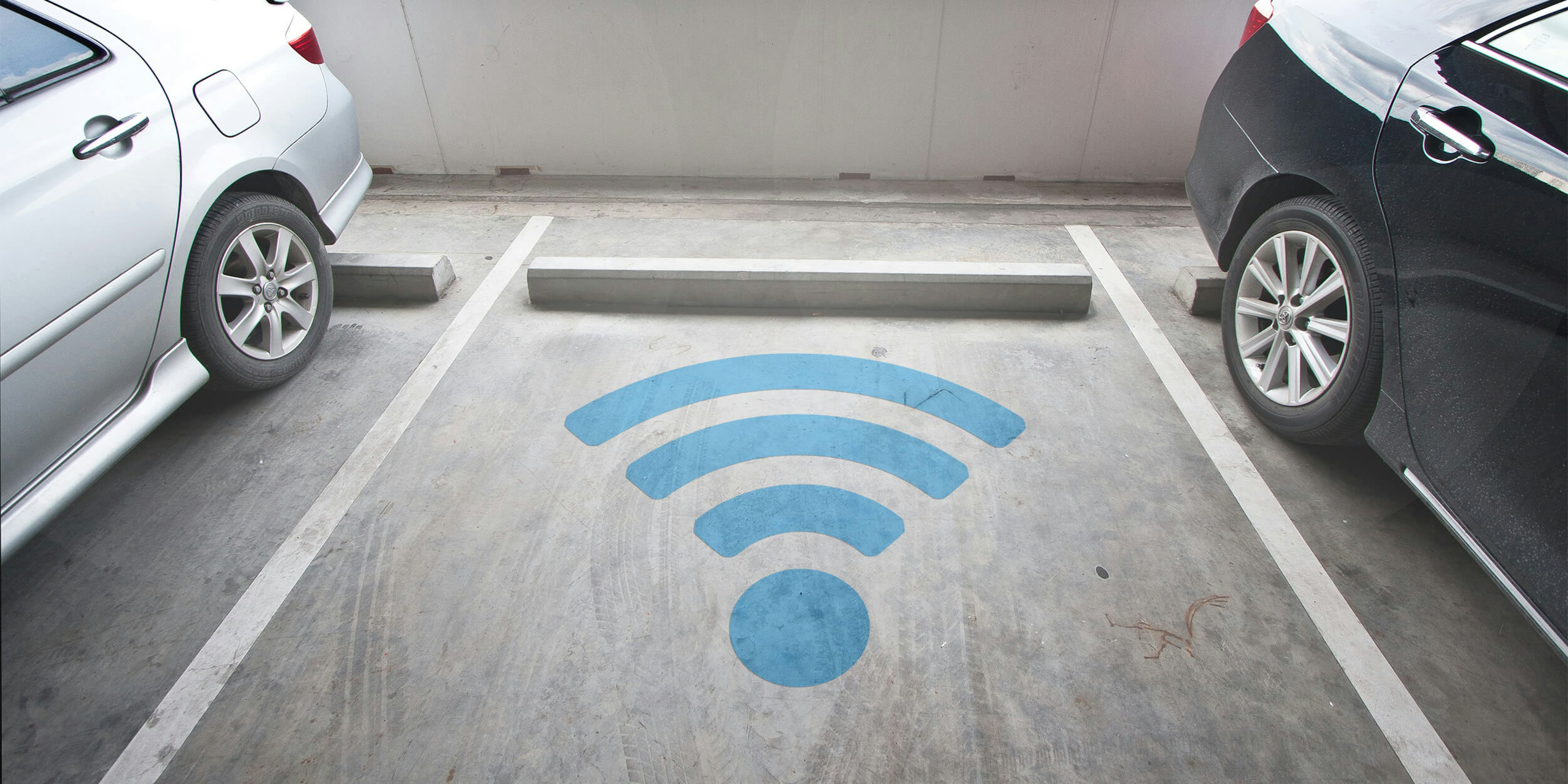 wifi symbol spray painted in empty parking space