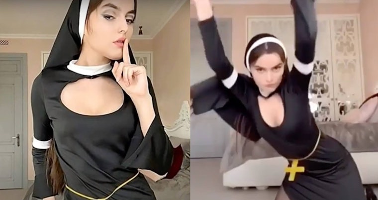 Screenshots show Yara performing in her nun's costume