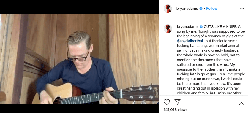 Singer Bryan Adams Says 'Go Vegan' Because 'No One Wants to Kill