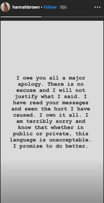 Hannah Brown N-word Instagram Live apology