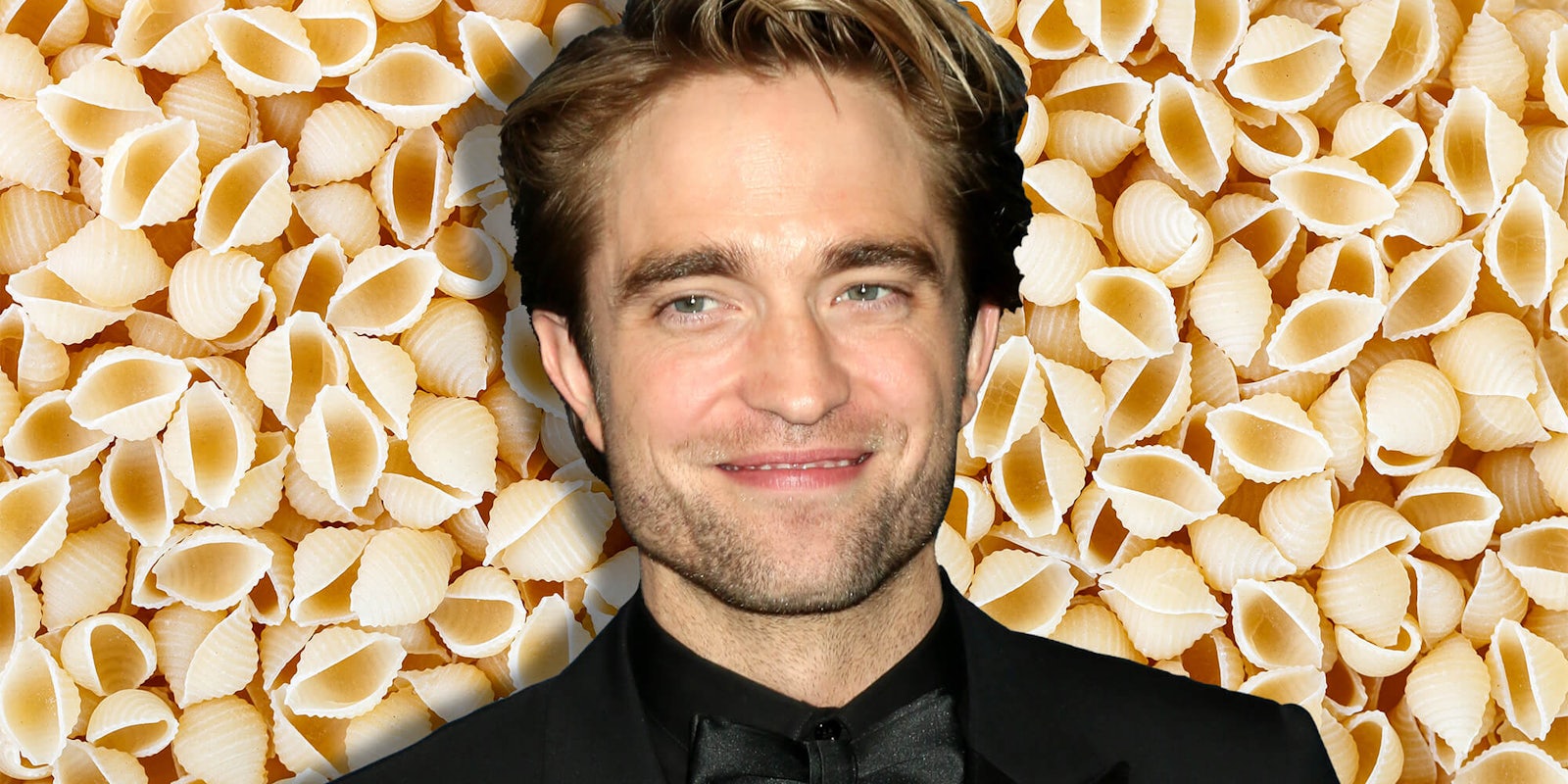 Robert Pattinson over pasta background