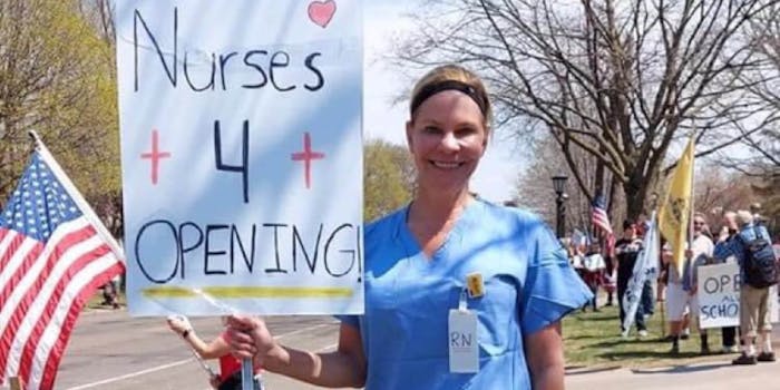 nurses for reopening protester