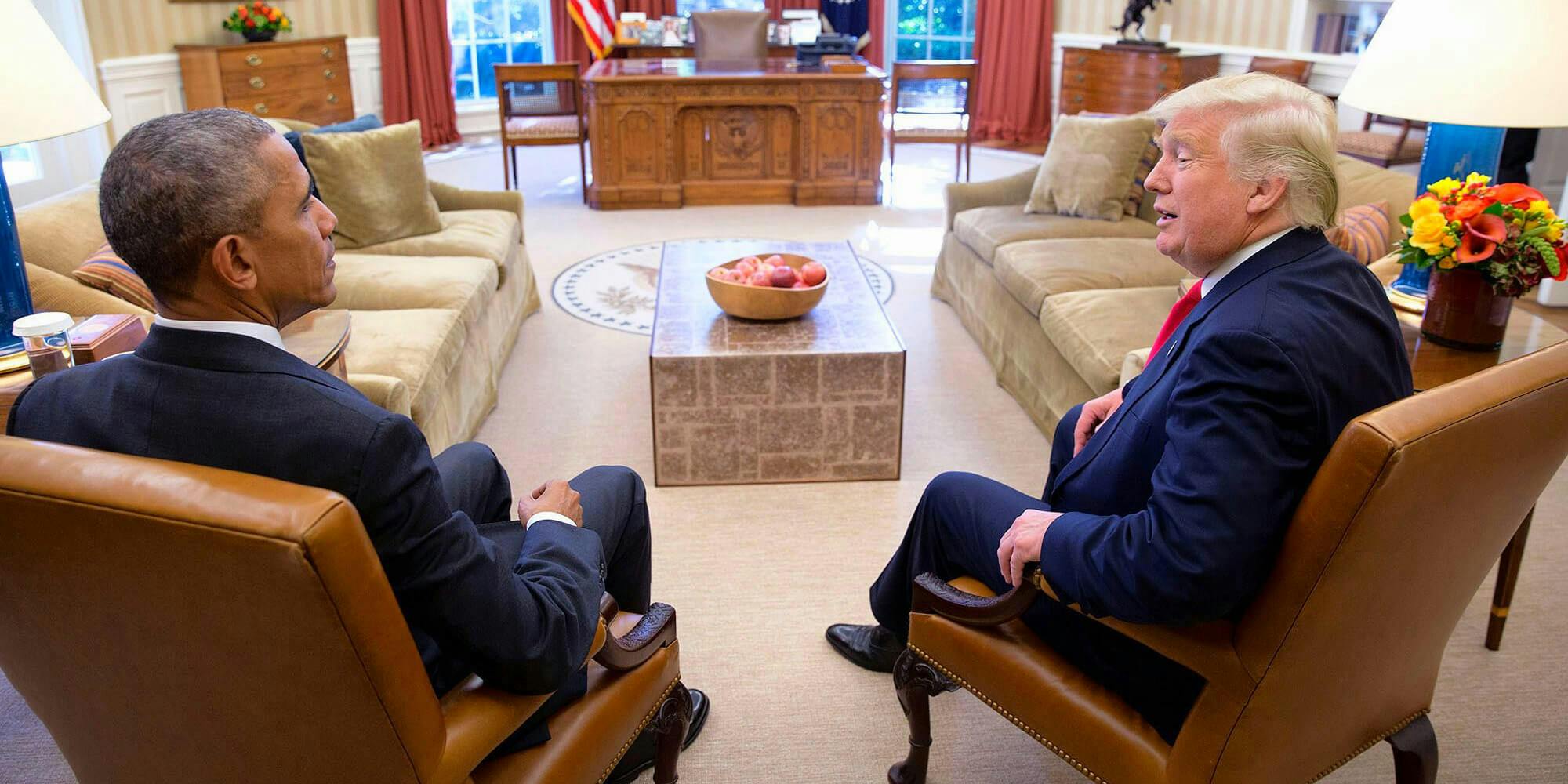 Barack Obama and Donald Trump in the Oval Office