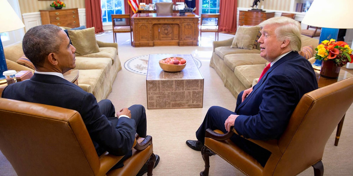 Barack Obama and Donald Trump in the Oval Office