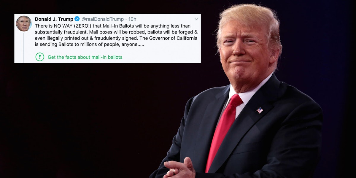 President Donald Trump next to a fact-checked tweet