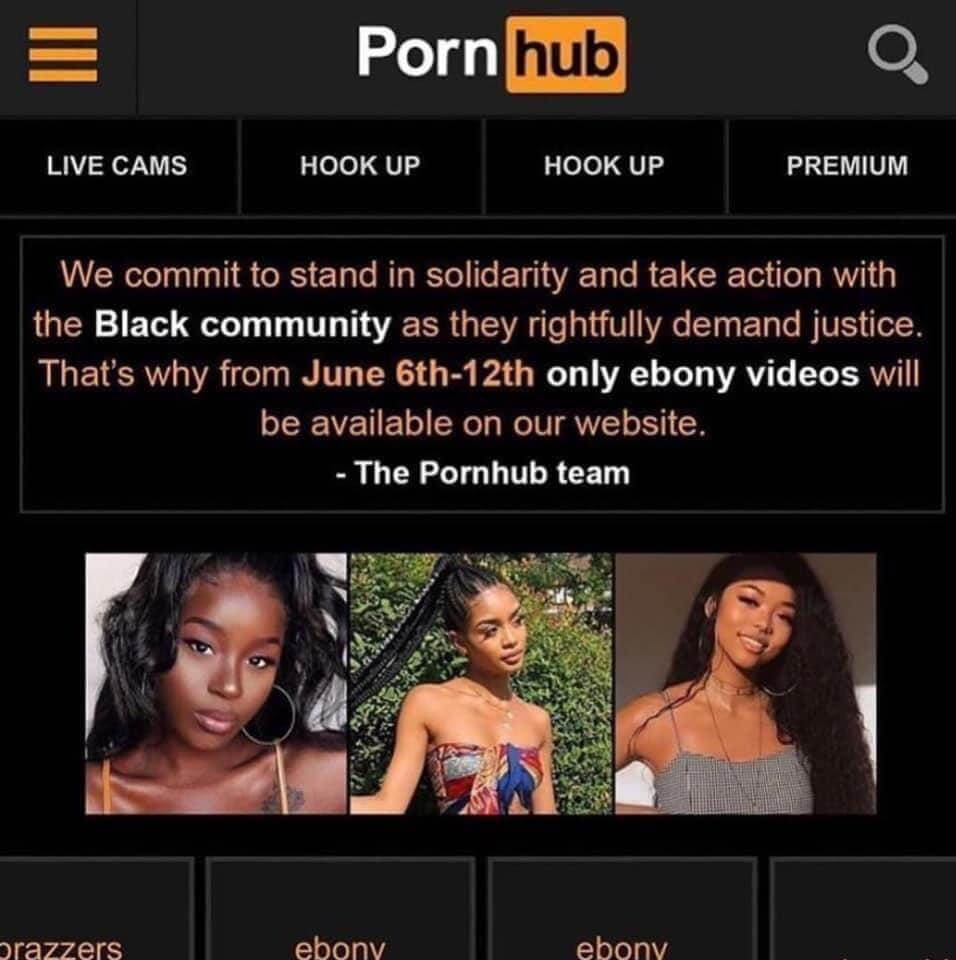 Brazzers Porn Hub Videos Alleged Pornhub Announcement Says it Will Stream 'Only Ebony Videos'