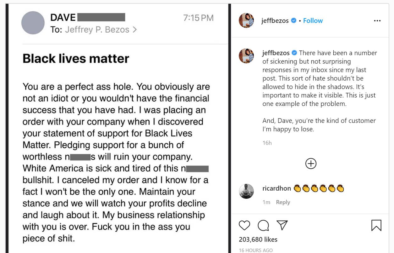 Amazon Jeff Bezos Racist Customer Instagram