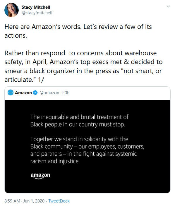 Amazon Protest Statement Tweet