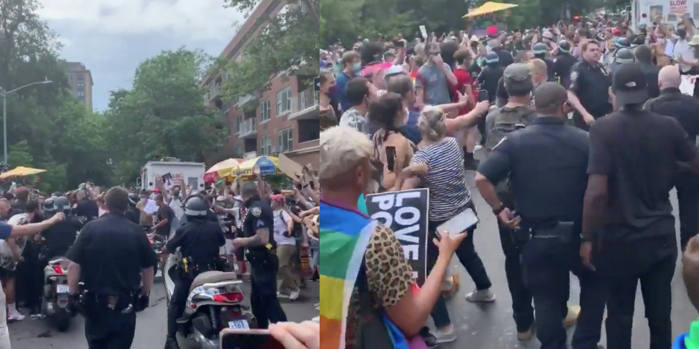 Screenshots show cops at the NYC Queer March