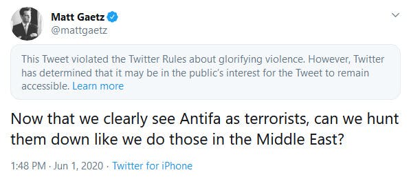 Matt Gaetz Twitter Glorifying Violence Tweet