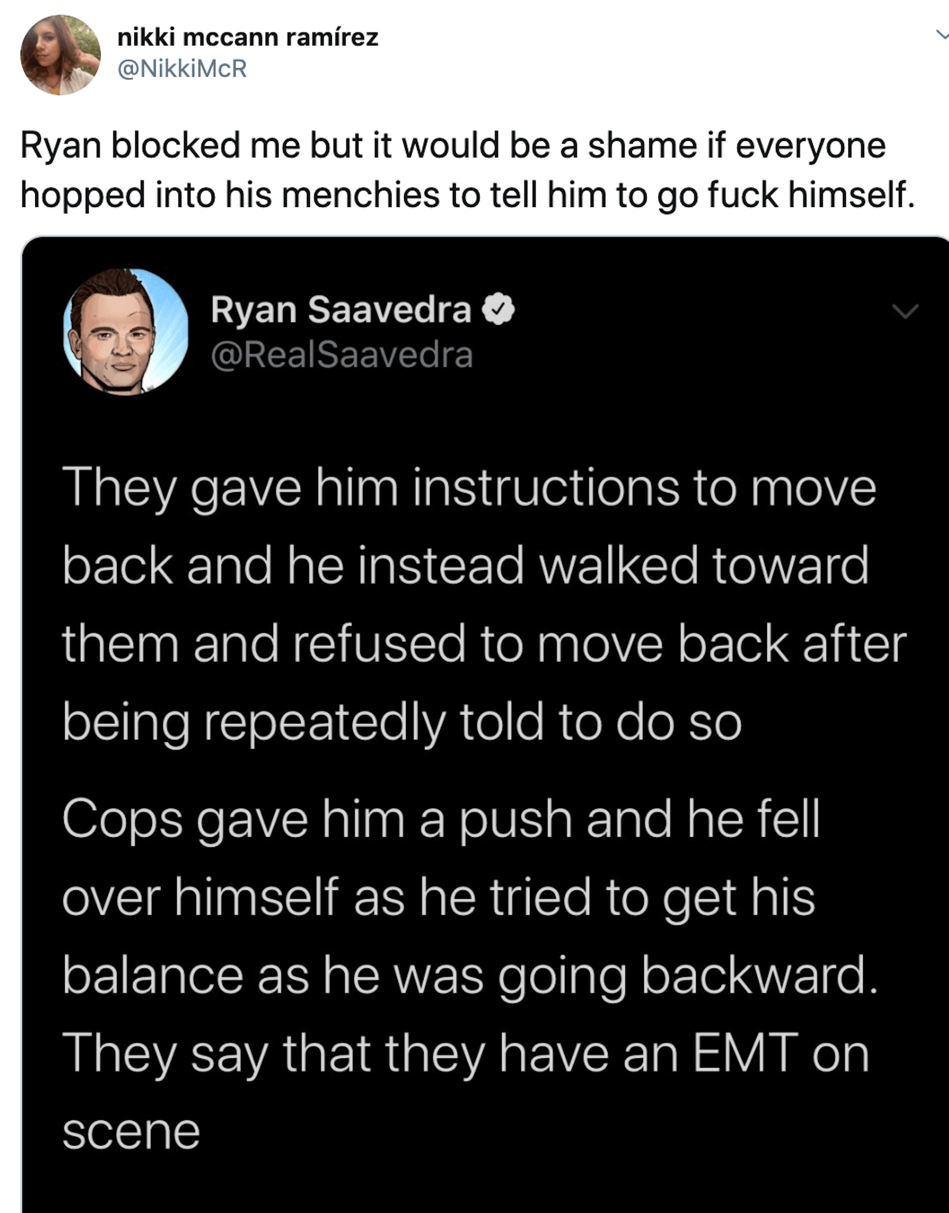 Ryan Saavedra Defends Police For Cracking Old Man's Head