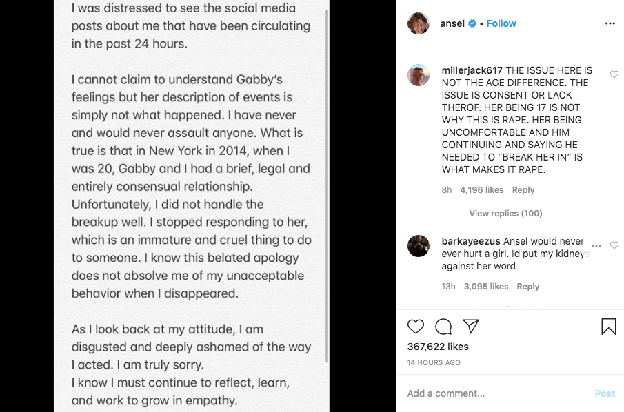 Ansel Elgort sexual assault