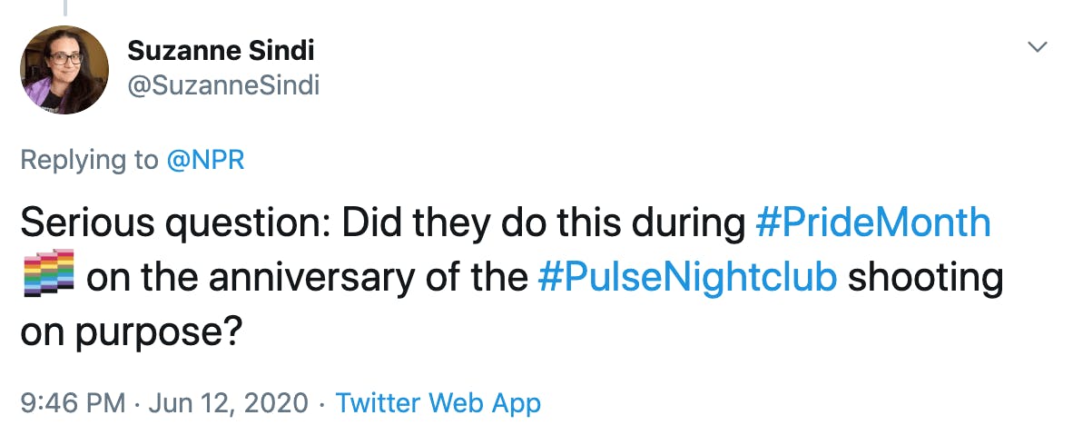 Serious question: Did they do this during #PrideMonth on the anniversary of the #PulseNightclub shooting on purpose?