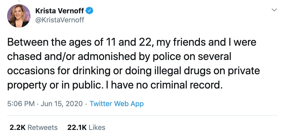 Between the ages of 11 and 22, my friends and I were chased and/or admonished by police on several occasions for drinking or doing illegal drugs on private property or in public. I have no criminal record.