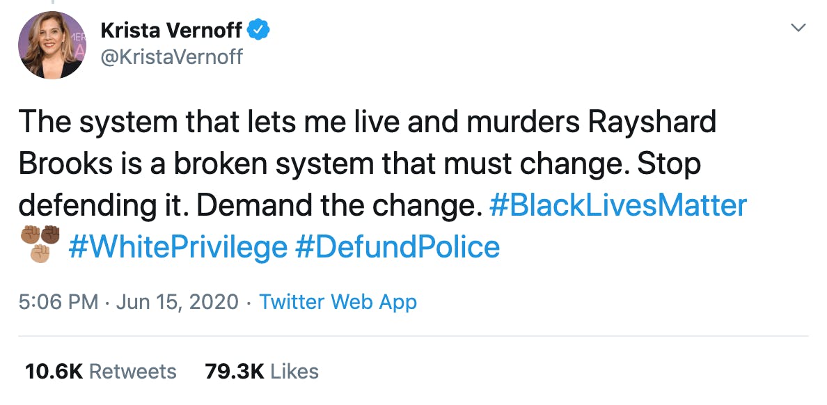 The system that lets me live and murders Rayshard Brooks is a broken system that must change. Stop defending it. Demand the change. #BlackLivesMatter #WhitePrivilege #DefundPolice