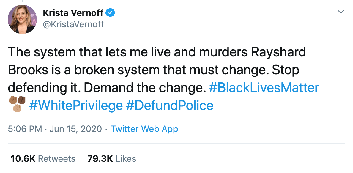 The system that lets me live and murders Rayshard Brooks is a broken system that must change. Stop defending it. Demand the change. #BlackLivesMatter #WhitePrivilege #DefundPolice