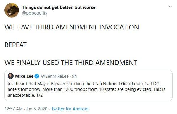 Third Amendment Trending Tweets