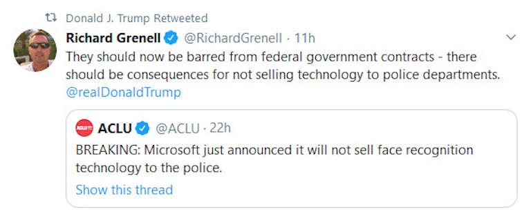 Trump Retweet Grenell Microsoft Facial Recognition