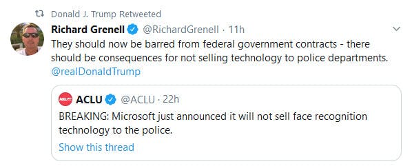 Trump Retweet Grenell Microsoft Facial Recognition