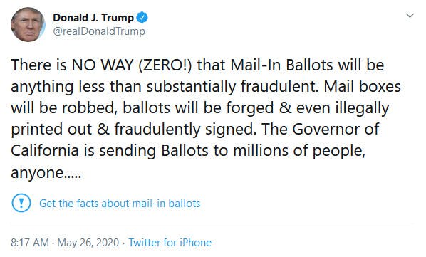 Trump Twitter Mail-In Ballots Fact Check