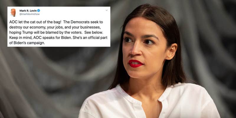 Alexandria Ocasio-Cortez next to a Mark Levin tweet
