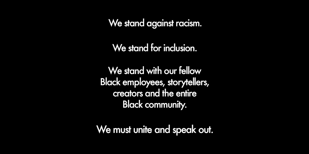 Disney property statemnent 'We stand against racism. We stand for inclusion. We stand with our fellow Black employees, storytellers, creators and the entire Black community. We must unite and speak out.'