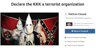 A petition calling for the KKK to be labeled a terror group