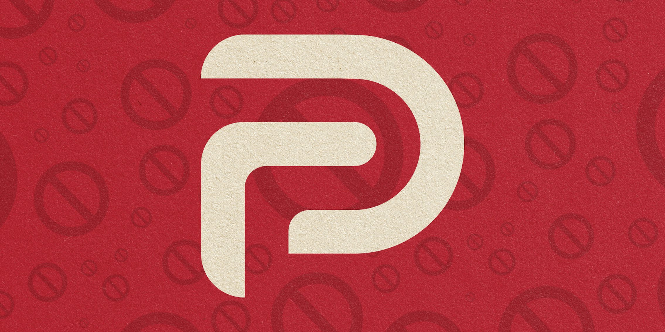 Parler logo over 'no' symbol background