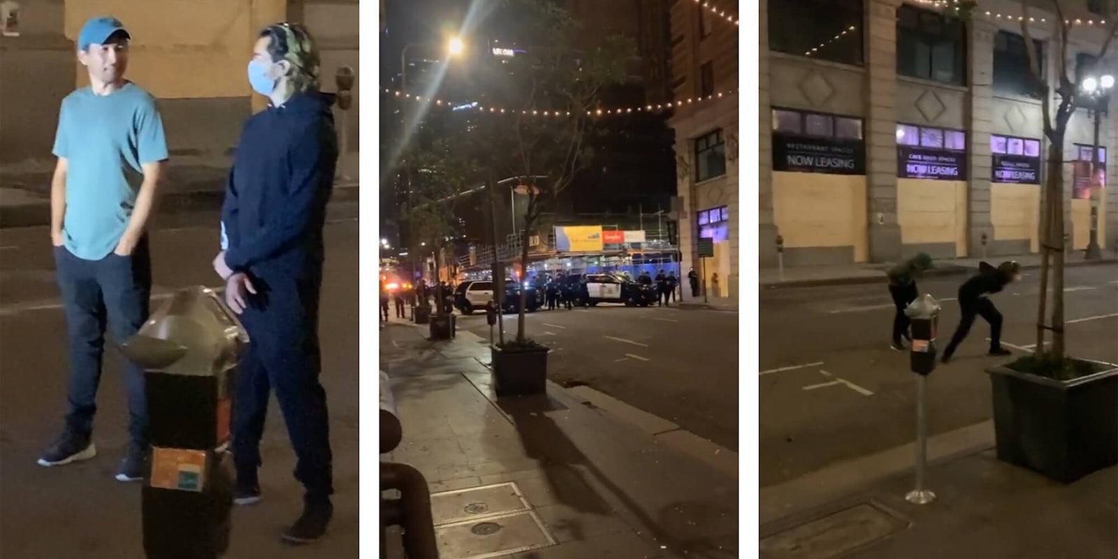 two men protesting in street shot by police with nonlethal rounds