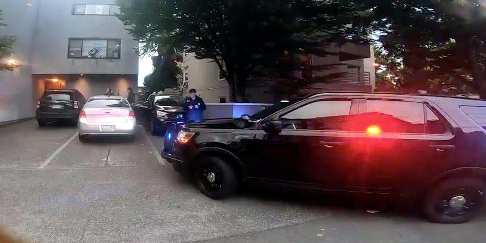 Police vehicles outside of a Seattle home