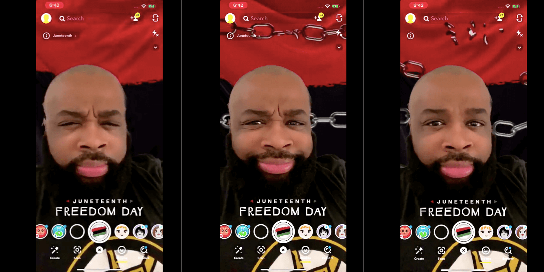 snapchat juneteenth filter smile chains