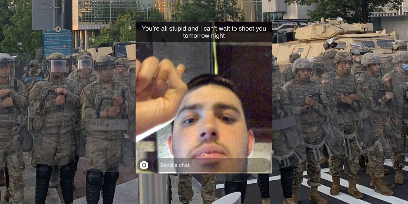 A snap of a threat over National Guard troops