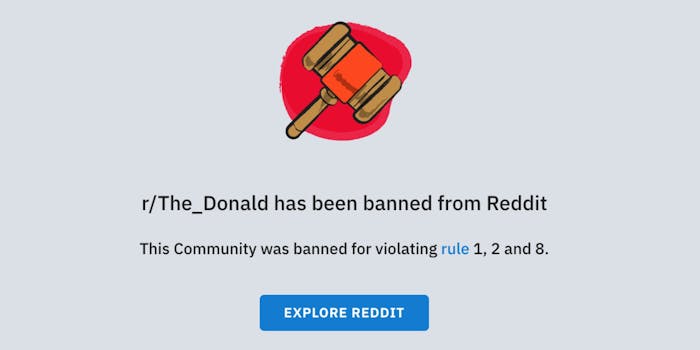 A notice on the r/the_donald subreddit