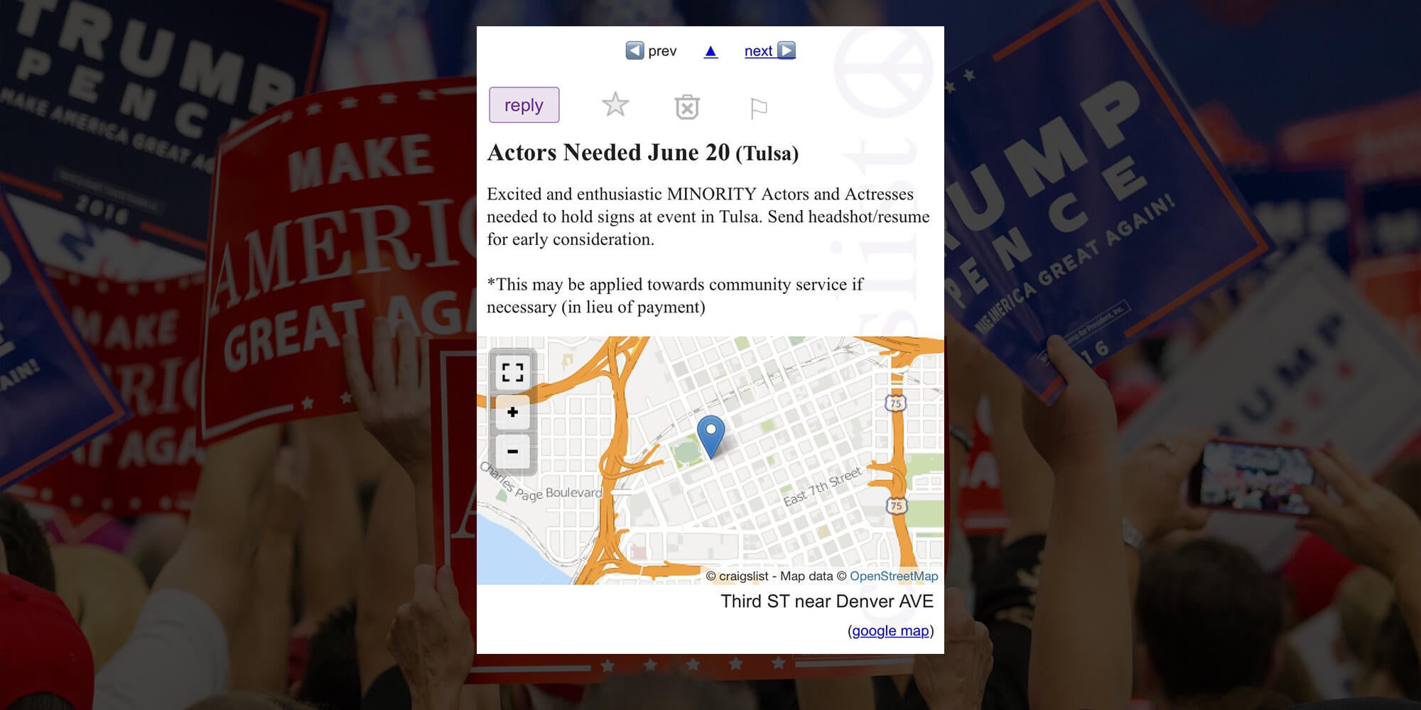 trump tulsa rally craigslist 'minority' ad