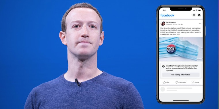 Facebook CEO Mark Zuckerberg next to a phone with the Facebook app
