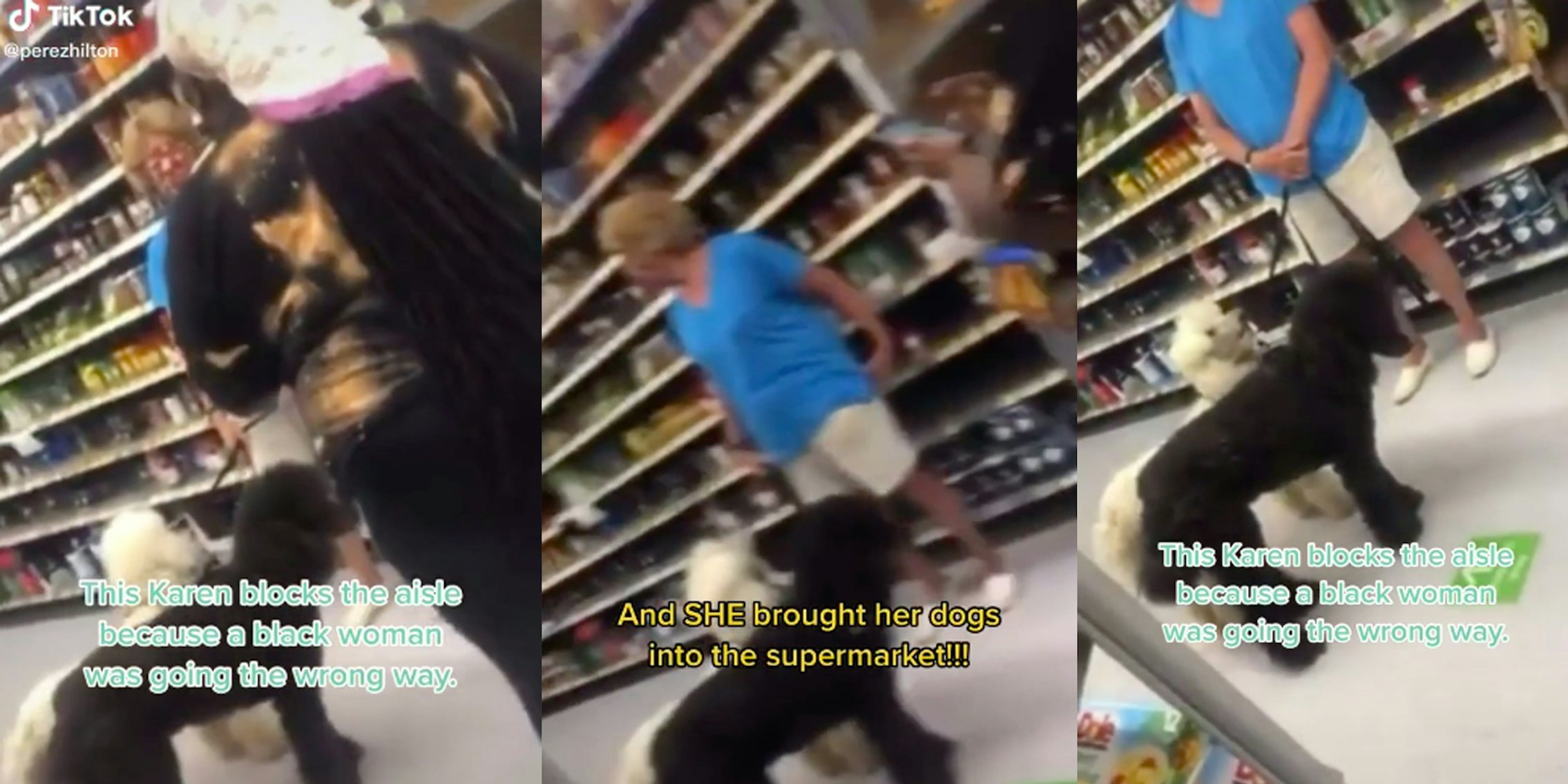 karen blocks black woman from entering aisle in grocery store