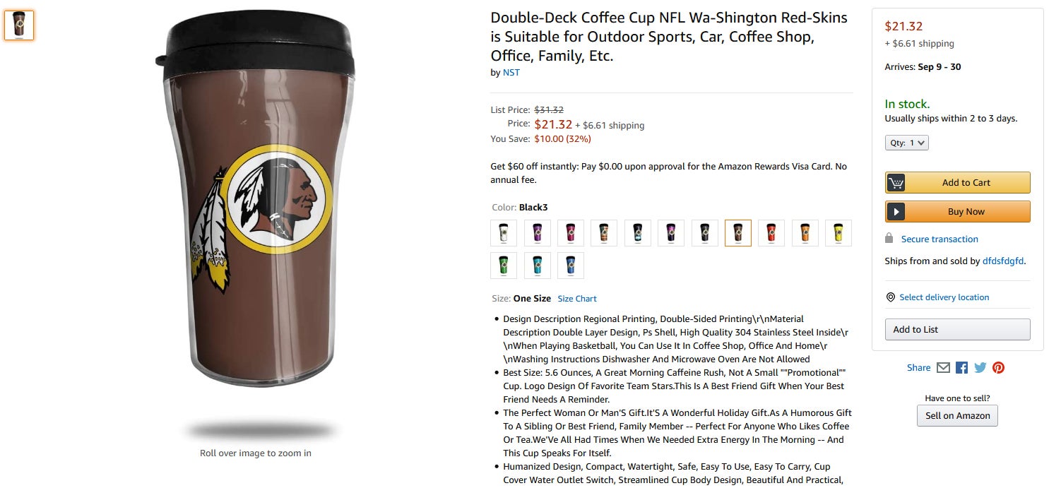 Amazon Washington Redskins Coffee