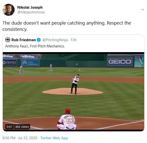 Anthony Fauci First Pitch Memes MLB