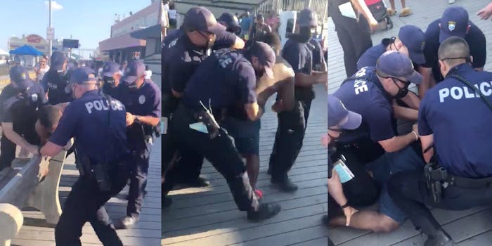screenshots show Point Pleasant Beach Police restraining and huddling around Black man