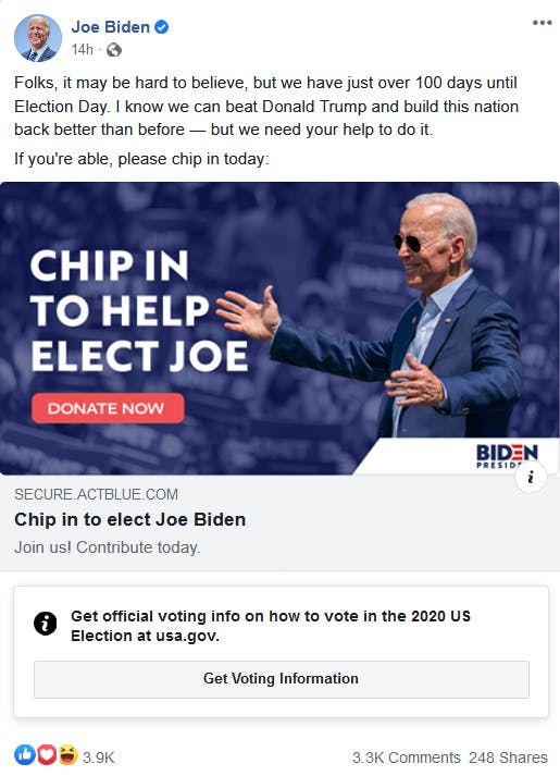Joe Biden Facebook Election label