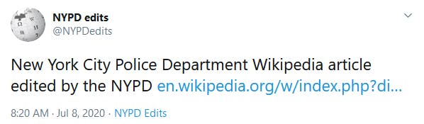 NYPD Edits Tweet Wikipedia