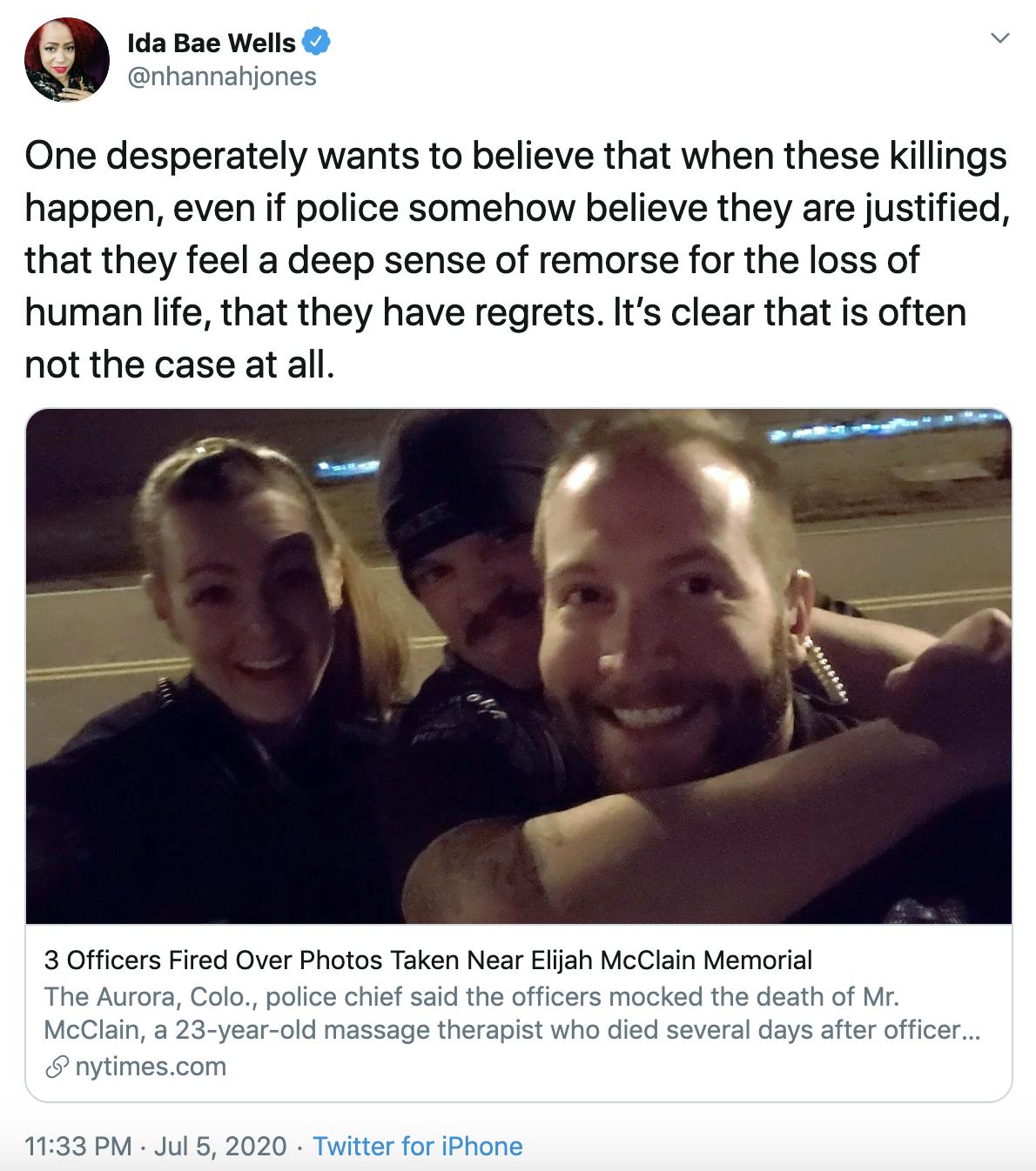 One desperately wants to believe that when these killings happen, even if police somehow believe they are justified, that they feel a deep sense of remorse for the loss of human life, that they have regrets. It’s clear that is often not the case at all.