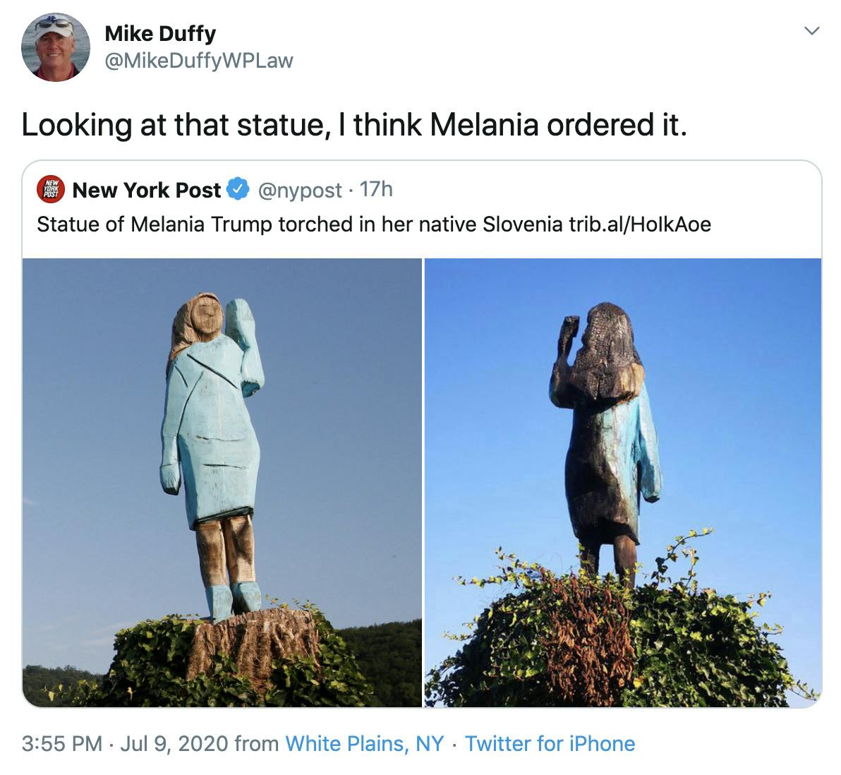 "Looking at that statue, I think Melania ordered it." over before and after pics